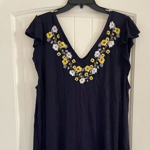 XL Navy Flowy Dress with Floral Embroidery